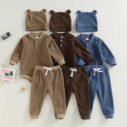 Clothing Sets New Baby Boys Fall Outfits Pattern Long Sleeve Sweatshirts Rompers Long Pants Hat Cute Newborn Clothes Set