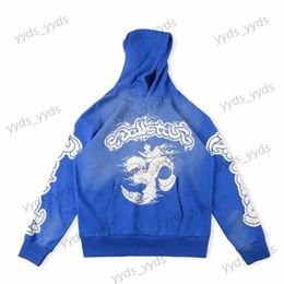 Men's Hoodies Sweatshirts Hellstar Blue Hoodie Vintage Wash Water Advanced Print High Street Men Women 1 1 Casual Pullover T231127