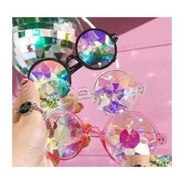 Sunglasses Pair Clear Round Glasses Kaleidoscope Eyewears Crystal Lens Party Rave Female Mens Queen Giftssunglassessunglasses Drop D Dhvt5