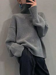 Suéteres femininos suéter de gola alta feminino outono inverno moda coreana solto preto manga comprida top cor sólida simples casual feminino pulovers zln231127