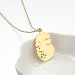 Chains Discount Wholesale Women's Fashion Charm Chain Abstract Face Pendant Mermaid Jewelry Stainless Steel Necklace