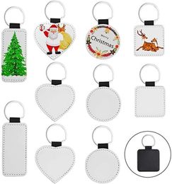 Fashion Sublimation Blanks Keychain Party Favour PU Leather Key Chain for Christmas Heat Transfer Keyring for DIY Craft Supplies Wholesale