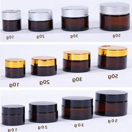5g 10g 15g 20g 30g 50g Amber Brown Glass Bottle Face Cream Jar Refillable Bottles Cosmetic Makeup Storage Container with Gold Silver Bl Mnva
