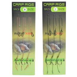 Fishing Hooks Carp Hair Rig 3pcs/set Quick Links Coated Braid Line Ready Tied Curve Shank Size 2# 4# 6# 8#