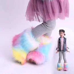 Boots Children Snow Boots Girls Winter Plush Warm Fashion Baby Girl Princess Party Shoes Kids Luxury Faux Fox Fur Outdoor Candy Colours 231127