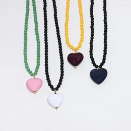 Pendant Necklaces Vintage Sweet Pink Heart Earring Korean Design Candy Colour Beaded Necklace Chokers Collares Para Mujer Emo Boho