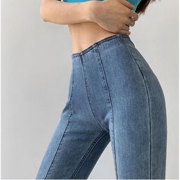 Jeans Femmes jeans taille haute stretch jeans femme maigre jambe large pantalon mince couture ligne pantalon 2022 japonais vintage jeans