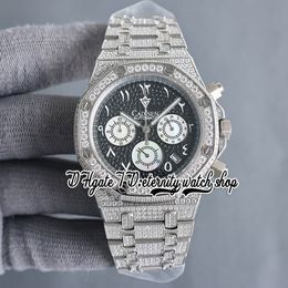 SF sf26473 Japan Miyota Quartz Chronograph Movement Mens Watch Fully Iced Out Paved Diamond Black Dial Arabic Markers Diamonds Bracelet eternity Jewellery Watches