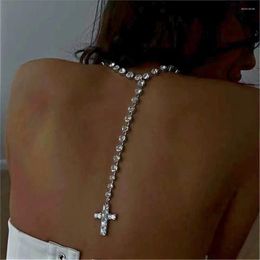 Chains 2023 Fashion Shining Rhinestone Cross Pendant Necklace Women's Dinner Jewellery Crystal Charm Y-shaped Collar
