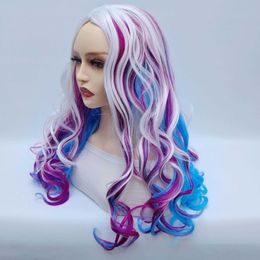 yielding wig girls' long curly hair split anime curly hair wig head cover multi-color wig cover