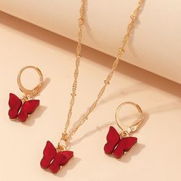 Necklace Earrings Set Colorful Trendy Butterfly Pendant For Women Girls Fashion Dangle Choker Necklaces Luxury Gold Jewelry Kits