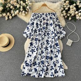 Casual Dresses Summer French Print Resort Style Strapless Loose Chic Beach Dress With One Neck
