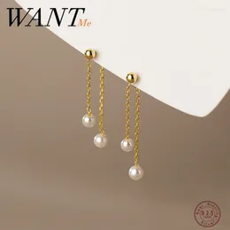 Dangle Earrings WANTME 925 Sterling Silver Unique Chain Synthetic Pearl Tassel Drop For Women Fashion Korean Charms Party Jewelry Gift