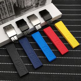 Watch Bands Brand 22mm Black Blue Red Yellow Bracelet SilICONe Rubber Band Stainless buckle 230426