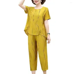 Women's Two Piece Pants 2Pcs/Set Casual Outfit Soft Top Set Elastic Waistband T-shirt Loose Harem Daily Garment