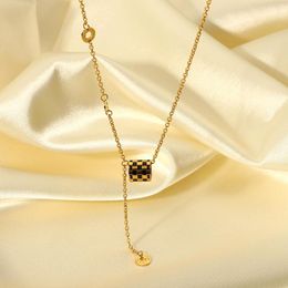 Pendant Necklaces DEAR-LIFE Black Oil Dripping Checkerboard Lattice Small Waist Collarbone Chain Y Word Necklace Ladies Fashion Accessories