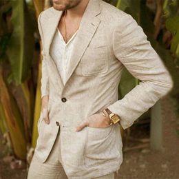 Men's Suits Blazers Arrived Business Suit Jacket Summer Spring Blazer Two Bottom Breathable Cotton Linen Coat 1 Pieces Only 230426