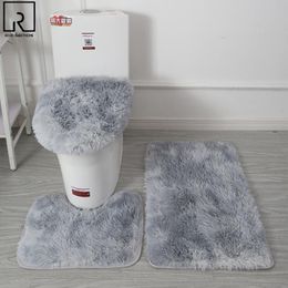 Mats Tiedye Bathroom Mat Set Toilet Floor Mat Furry Lid Cover Absorbent Nonslip Carpet Bedside Rugs WC Foot Towel Entrance Doormats