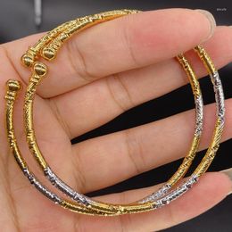 Bangle 3mm Two-tone Bangles Dubai Women Balls Bracelets Africa Hand Chain Gold Color Saudi Arabia Wedding Bridal Jewelry Gift