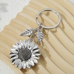 Keychains Fashion Alloy Sunflowers Leaves Silver Colours Plants Key Rings For Women Men Good Friendship Gift Handmade DIY Jewellery