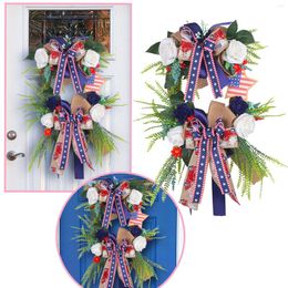 Decorative Flowers American Independence Day Faux Garland Door Hanging Holiday Window Decoration Bow Rattan Wreath Dough Bowl Filler