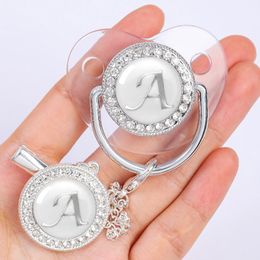 Baby Teethers Toys Personalised Pacifier Clip born Luxury Pacifiers Holder Letter Silver Bling Infant Transparent Silicone Teether BPA Free 230427