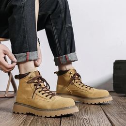 Boots Autumn Men s Work Fashion Lace Up Chunky Heel Ankle Platform Shoes for Men Outdoor Male High Top Casual Sneakers 231127