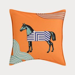 Pillowcase Affordable Luxury Horse Single-Sided Printed Square Pillow Living Room Sofa Decoration Super Soft Waist Cushion Cushion without Pillow Core
