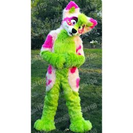 Halloween Green Husky Dog Mascot Costumes High Quality Cartoon Theme Character Carnival Adults Size Outfit Christmas Party Outfit Suit For Men Women