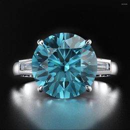 Cluster Rings Round Cut 6ct Aquamarine Cz Ring Original 925 Sterling Silver Engagement Wedding Band For Women Bridal Jewellery Gift