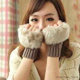 Children's Mittens Autumn Winter Thermal Knitted Gloves Ladies' Half Wool Mouth Gloves Warm Plush Thick Exposed Finger Touch Screen Mittens 39 R231128