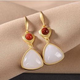 Dangle Earrings Jade Designer 925 Silver Talismans Chalcedony Women Gemstones Real Gifts Jewellery Vintage Charm Accessories Natural