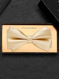 Bow Ties high quality Men's golden bow tie groom wedding high-end man suit formal dress bow solid Colour fashion champagne bow tie 231128