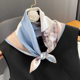 Scarves 100 Real Silk Scarf Floral Print Square Women Head Hijab Shawl Design Wrap Neck Tie Hair Foulard Bandana Kerchief Luxury Brand J230428