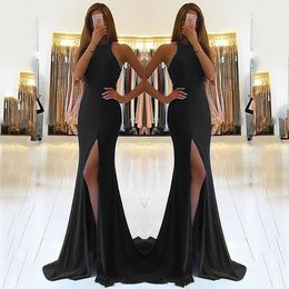 Halter Sleeveless Beach Mermaid Bridesmaid Dress Chiffon Split Front Court Train Party Gowns Dresses