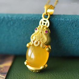 Pendant Necklaces Natural Amber Pixiu Necklace Women Fine Jewellery Accessories Genuine Baltic Ambers Feng Shui Lucky Charms Amulets