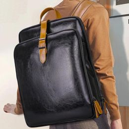 Backpack Business Genuine Leather 14"inch Laptop For Men&Women Large Capacity Travel Bag Unisex Student School Backbag BlackT531