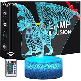 Night Lights Nighdn 3D Illusion Dinosaur Lamp Light For Boys Colorful LED Decoration Dragon Toy Kids Birthday Christmas Gifts