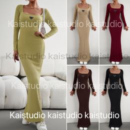 2023 Spring/Summer Design European Beauty Sexy Slim Fit Square Neck Casual Long sleeved Knitted Dress