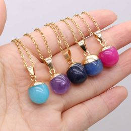 Pendant Necklaces Dome Cameras Natural Stone Lapis Lazuli Adzuki Bean-shaped Semi-precious Stone Pendant Necklace Men Women Wear Holiday Gifts Whole AA230428