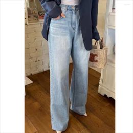 Women's Jeans Retro High-waisted Love Printing Wide-leg Water-washed Denim Trousers