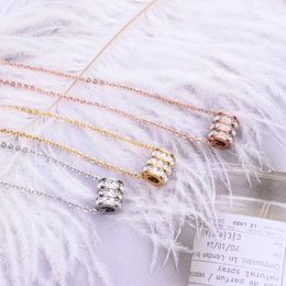 Pendant Necklaces 2023 Rose Gold Color Luxury Qualities 3 Layer Zircon Cylinder Necklace Titanium Steel Jewelry Woman Gift No Fade