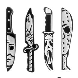 Cartoon Accessories Punk Knife Enamel Pin Badge Metal Brooch Lapel Clothing Hat Accessories Horror Face Black Gifts To Men Friends Who Dhpmg