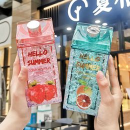 Water Bottles Thickened Refrigerator Cooling Cup Straw Gradient Quicksand Ice Cup Summer Glass Drinking Bottle Milk Carton Water Bottle 230428