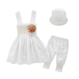 Rompers 3PCS Infant Baby Girls Dress Toddler Dresses Pant Hat Girl Birthday Clothes 36M 12M 18Months 230427