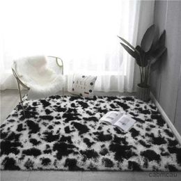 Carpets Tie-Dyed Carpet Silk Wool Material Household Bedroom Room Bedside Plaid Floor Mat Dustproof Stain-Resistant Soft Long Wool
