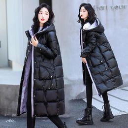 Women's Trench Coats Long Bright Face Down Cotton Jacket Over Knee Loose Large Thickened Winter Clothes Disposable