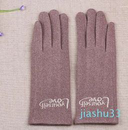 Five Fingers Gloves Winter Women Touch Screen Plus Velvet Inside Thin Section Simple Style Keep Warm Letter Embroidery Female Gloves