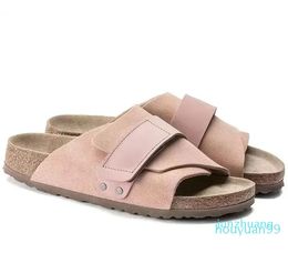 Single buckle sandals Slippers men's and women's same style coleather suede cork slippers pink 2023