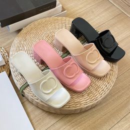 Women's Rubber Slide Sandal Chunky Heel Slippers Mid-heel Pool Mules Platform Slipper Multicolor 90s Style Beach Footwear